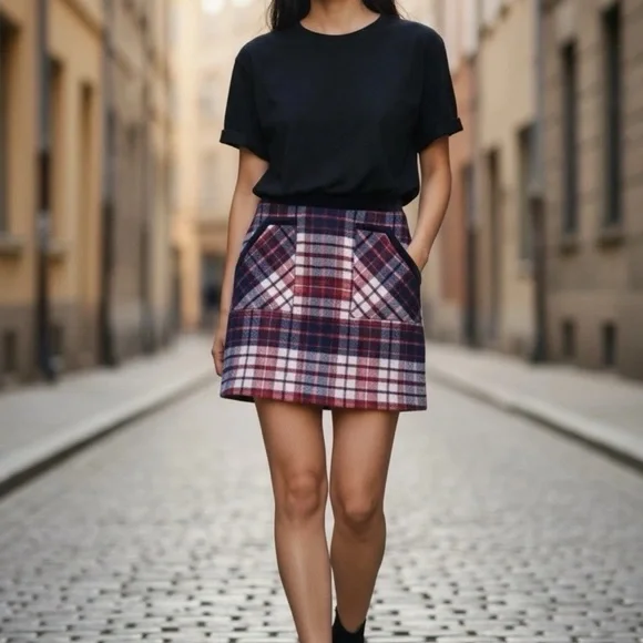 Deadstock Tommy Hilfiger Wool Skirt Plaid Red White Blue Pockets US2 UK4 Small - Picture 2 of 6